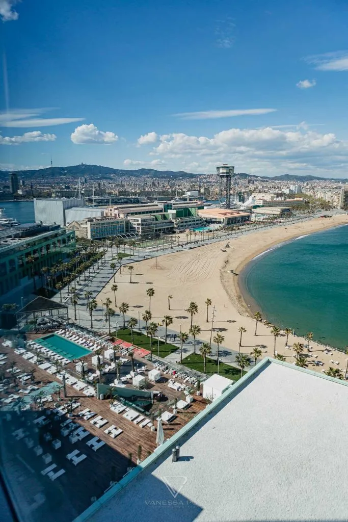 Review and experience at W Barcelona Hotel Spain on the beach that looks like a sail. 26 floors by the sea, luxury suites, restaurants,