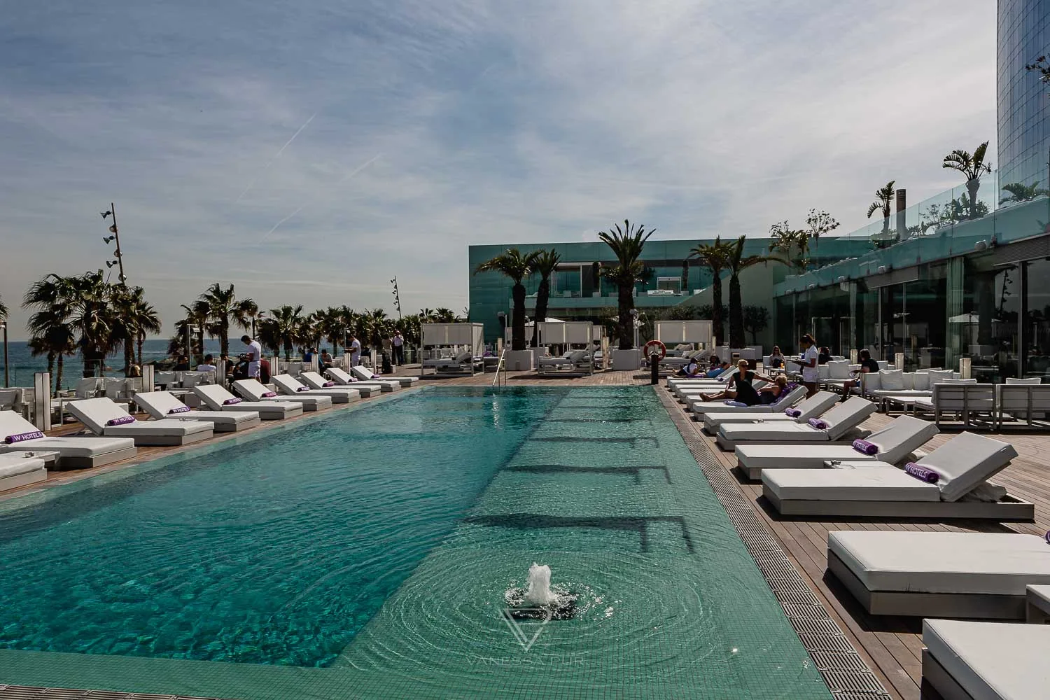 Review and experience at W Barcelona Hotel Spain on the beach that looks like a sail. 26 floors by the sea, luxury suites, restaurants,