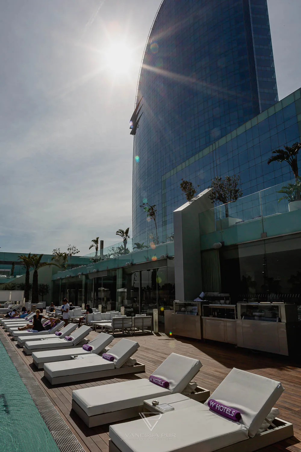 Review and experience at W Barcelona Hotel Spain on the beach that looks like a sail. 26 floors by the sea, luxury suites, restaurants,
