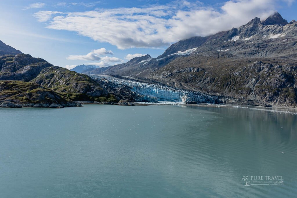 Panoramic view of College Fjord in Prince William Sound, Alaska, showcasing multiple tidewater glaciers including Harvard Glacier.